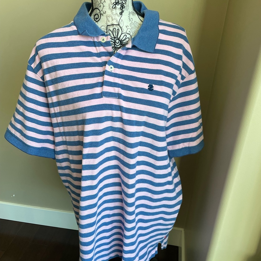 Izod Striped Pink and Blue Polo Shirt XXL